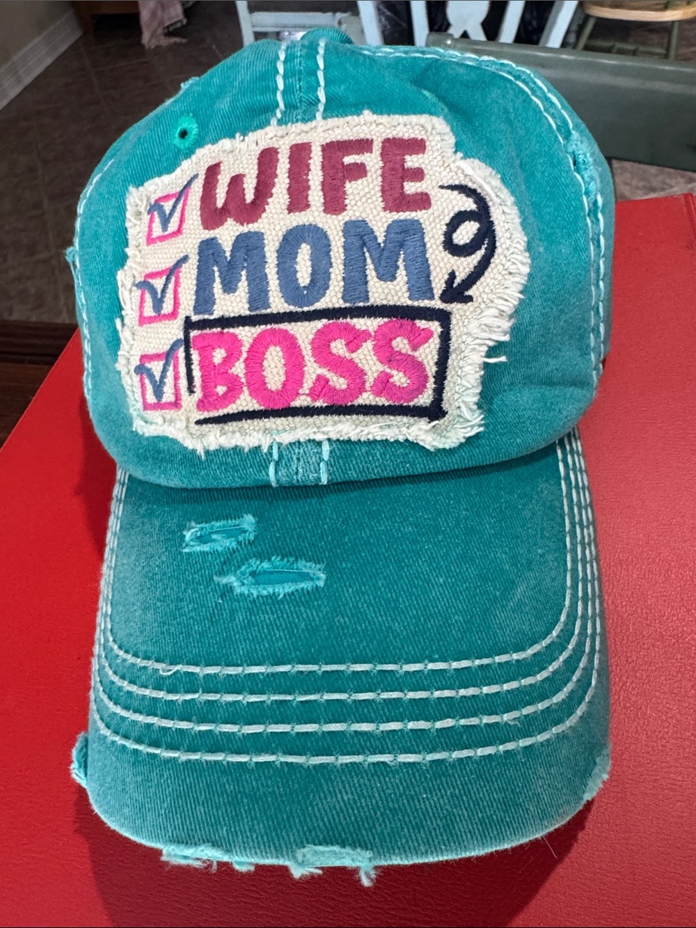 KBETHOS Turquoise 'Wife Mom Boss' Embroidered Baseball Cap